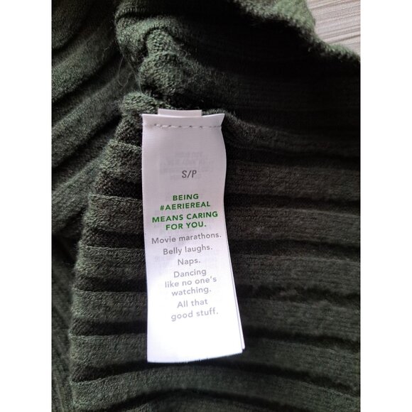 Aerie Ribbed Pleated Mini Skirt S Green Knit Stretch Wool Blend Preppy Academia - Picture 5 of 7